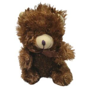 Greenbrier Teddy Bear 9 inch Plush Brown Fuzzy Bow Stuffed Animal Toy
